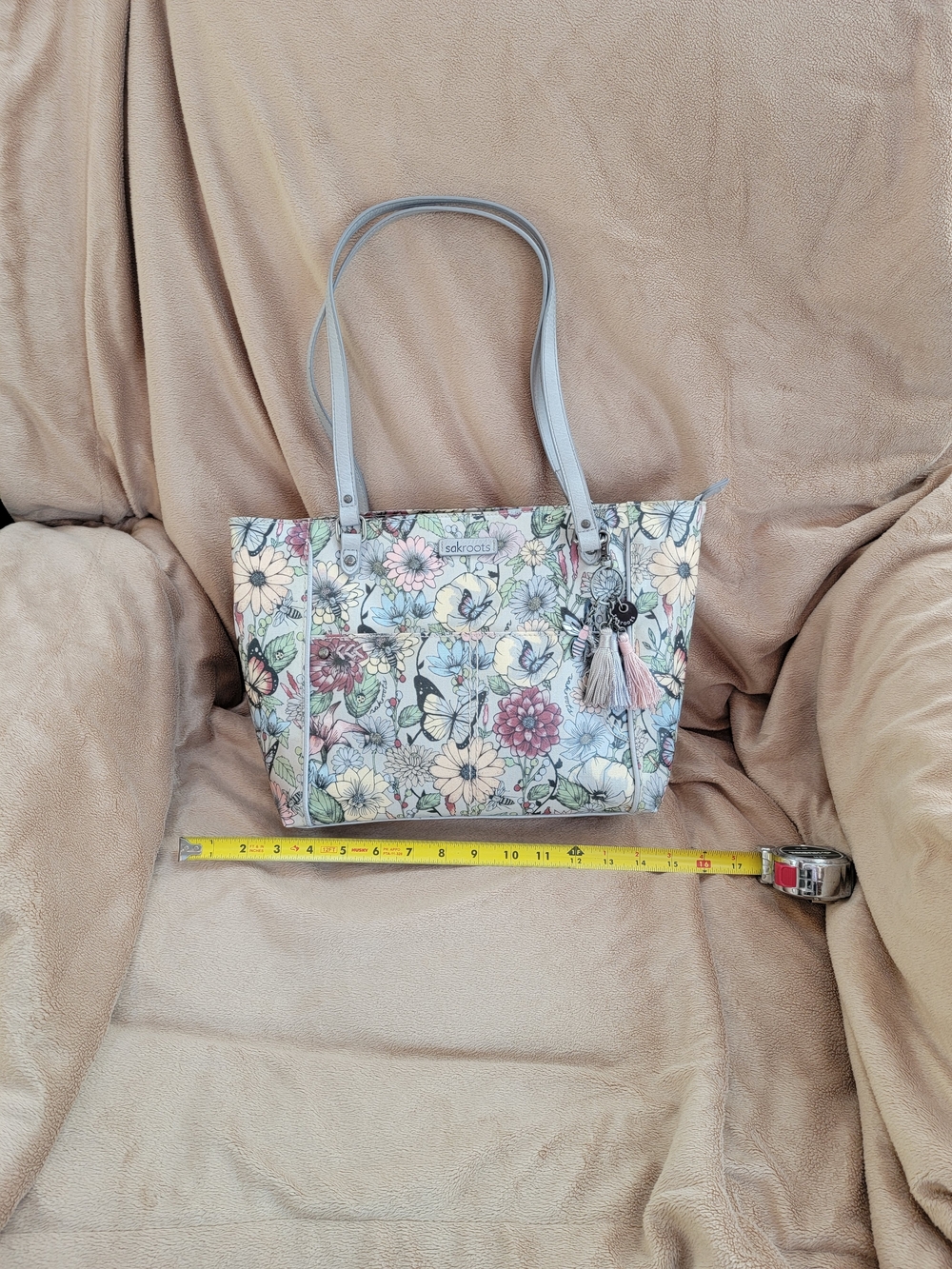 Sakroots Pastel Floral & Butterfly Tote with Tassel Charm - Picture 2 of 6